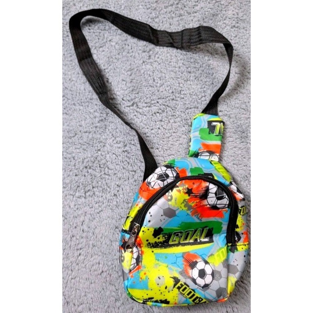 Kids Graffiti Soccer Sling Bag – Neon Crossbody Chest Pack "GOAL" Travel Pouch